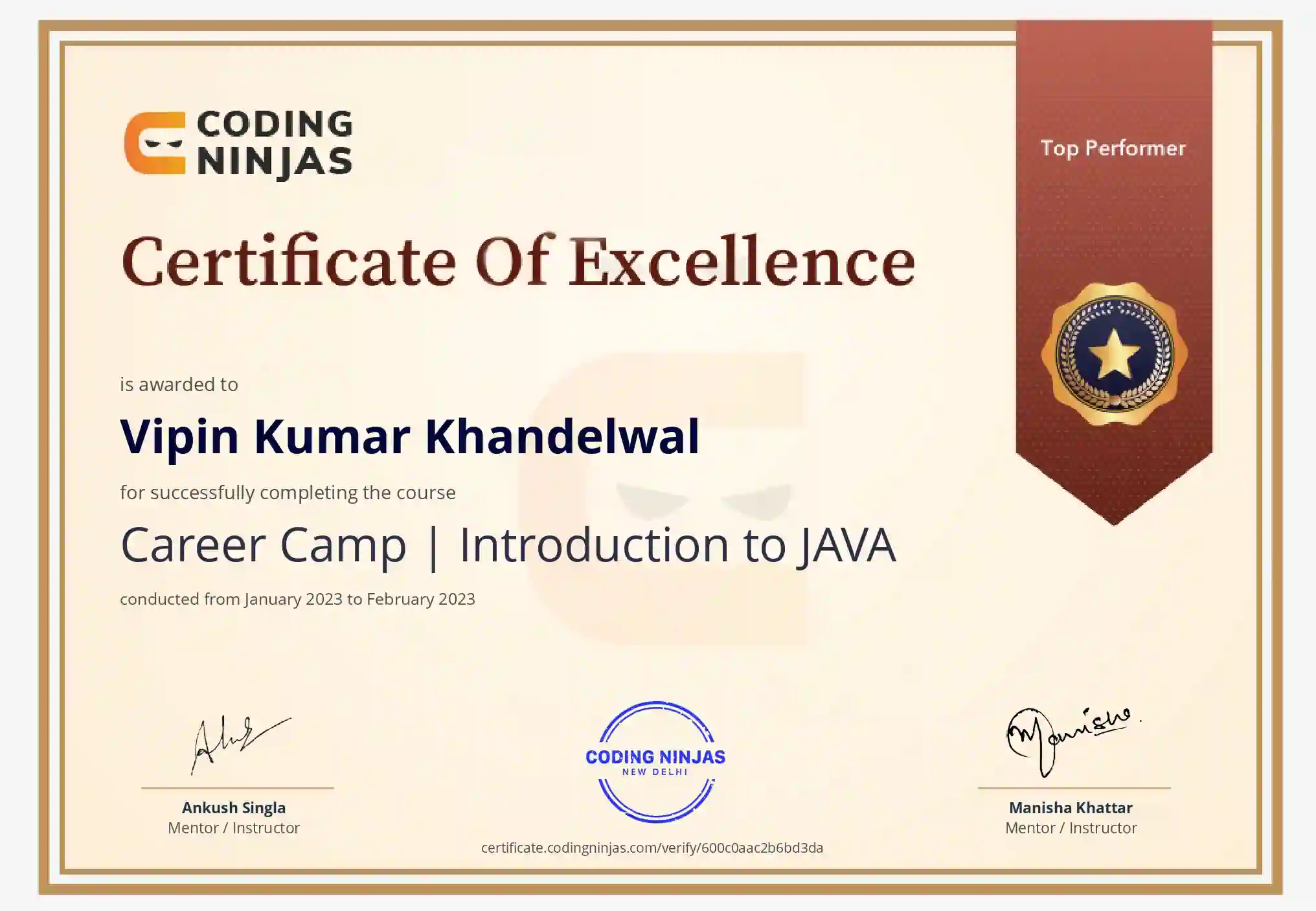 100% Complete Course Java Certificate
